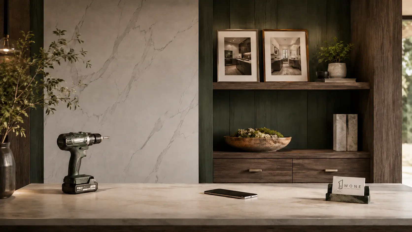 WONE renovation workspace with tools and finished interior details
